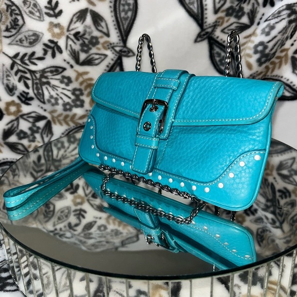 Coach Women’s Leather Buckle Flap Wristlet, Blue - Picture 6 of 16